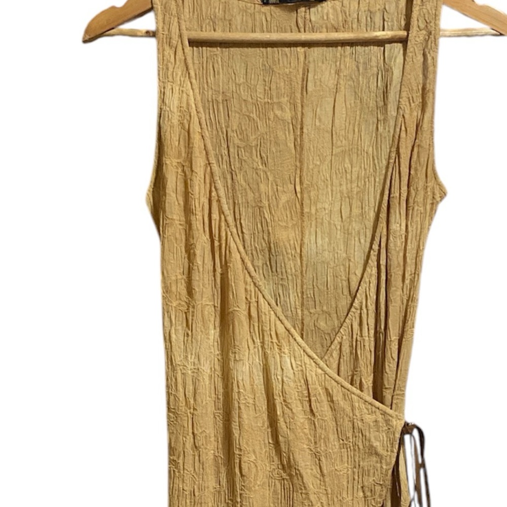 Y2K Ralph Lauren Tan Boho Tiered Ruffle Wrap Maxi Dress - Picture 3 of 10
